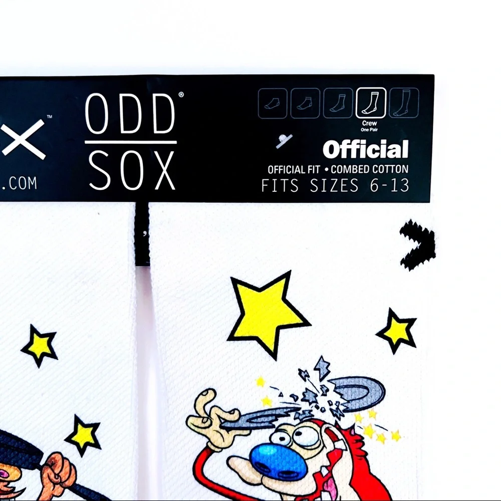 Odd Sox Ren and Stimpy Crew Socks Mens Nickelodeon 90s Retro Cartoon Fun Gift